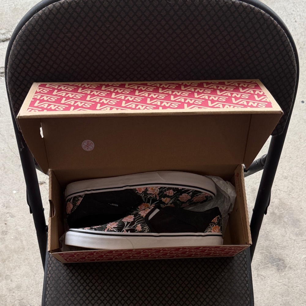 Vans Black and Pink Floral Pattern Sneakers